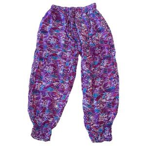 Miss Euro Style Free Size Purple Boho Elastic Waist Pants Vibrant Abstract Print